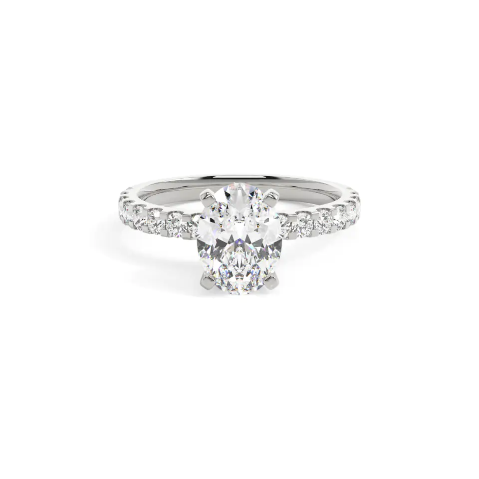 18k White Gold Oval Solitaire With Side Stones Engagement Ring