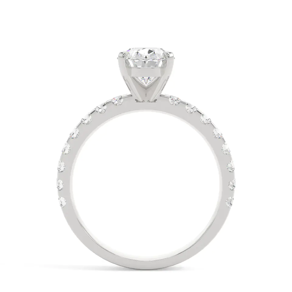 18k White Gold Oval Solitaire With Side Stones Engagement Ring