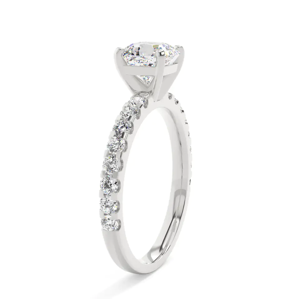 18k White Gold Ascher Solitaire With Side Stones Engagement Ring