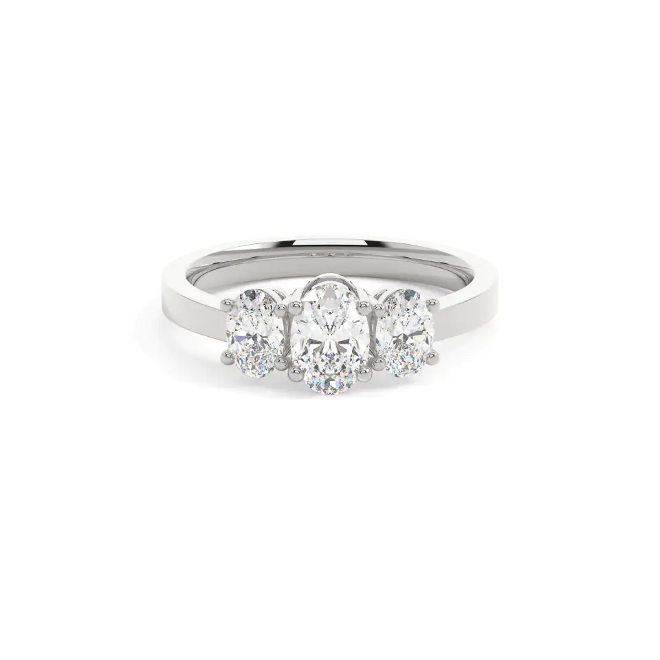 18k White Gold Oval 4 Prong Trilogy Engagement Ring