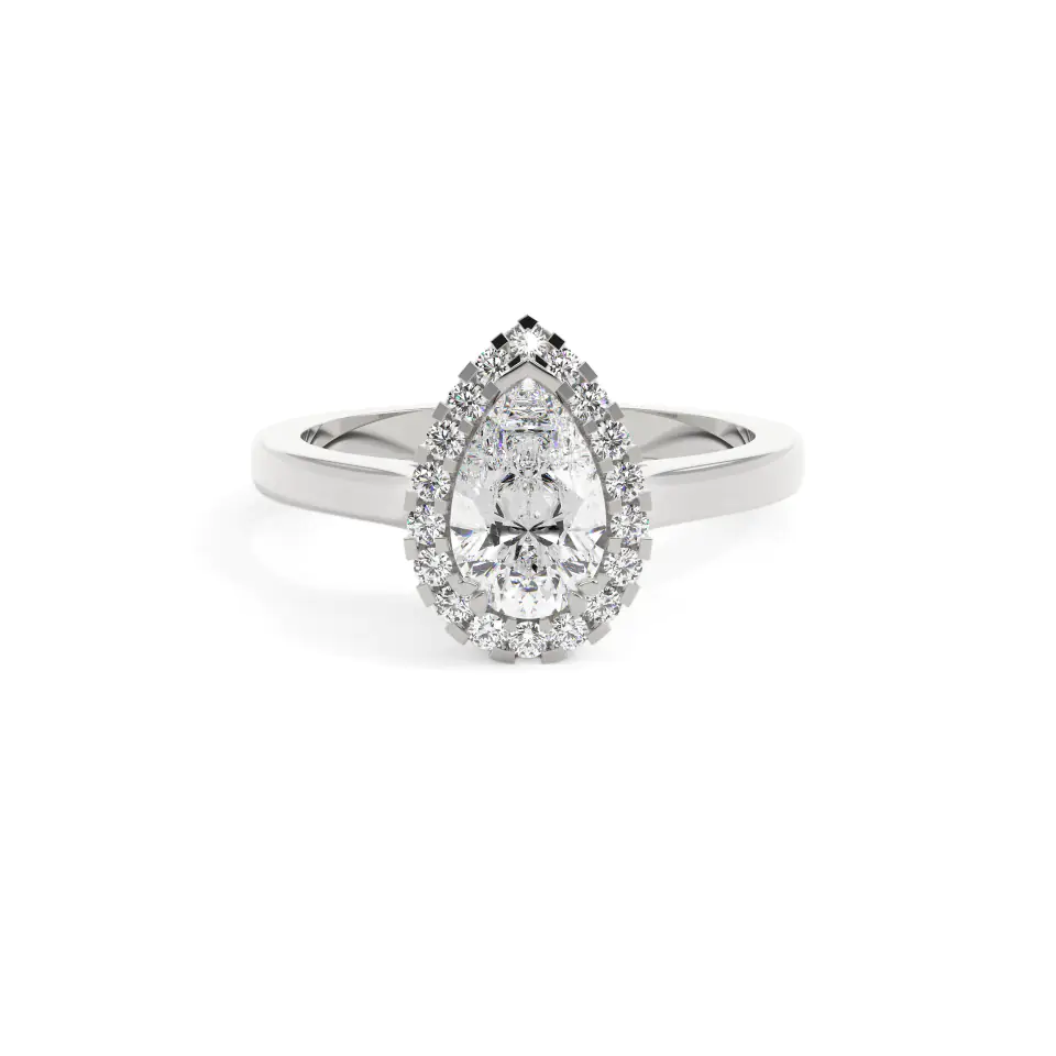 18k White Gold Pear Classic Halo Engagement Ring