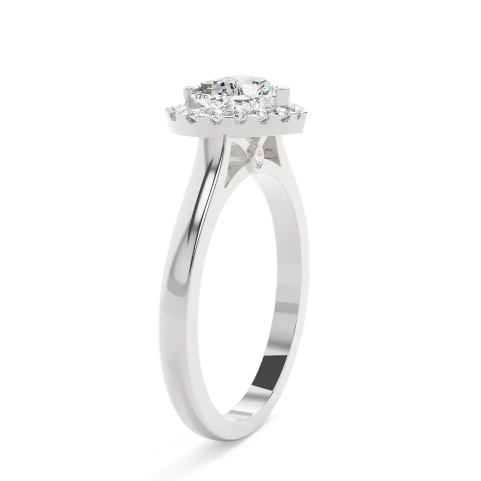 18k White Gold Heart Classic Halo Engagement Ring