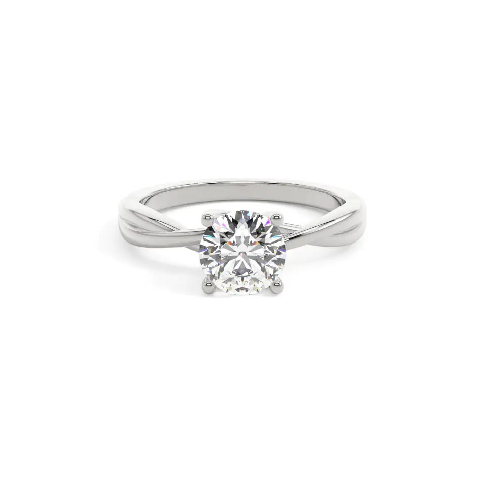 18k White Gold Round Twisted Solitaire Engagement Ring