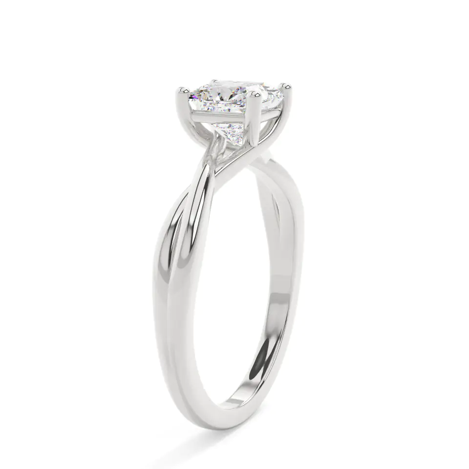 18k White Gold Princess Twisted Solitaire Engagement Ring