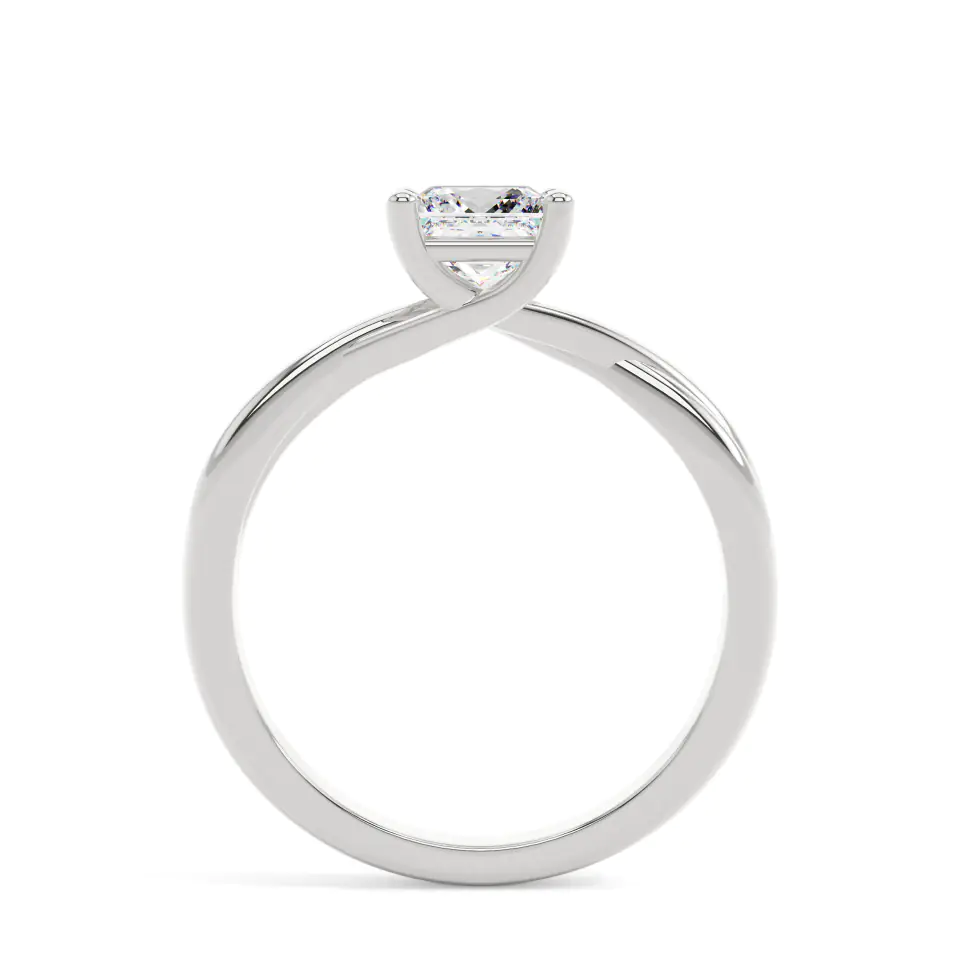 18k White Gold Princess Twisted Solitaire Engagement Ring