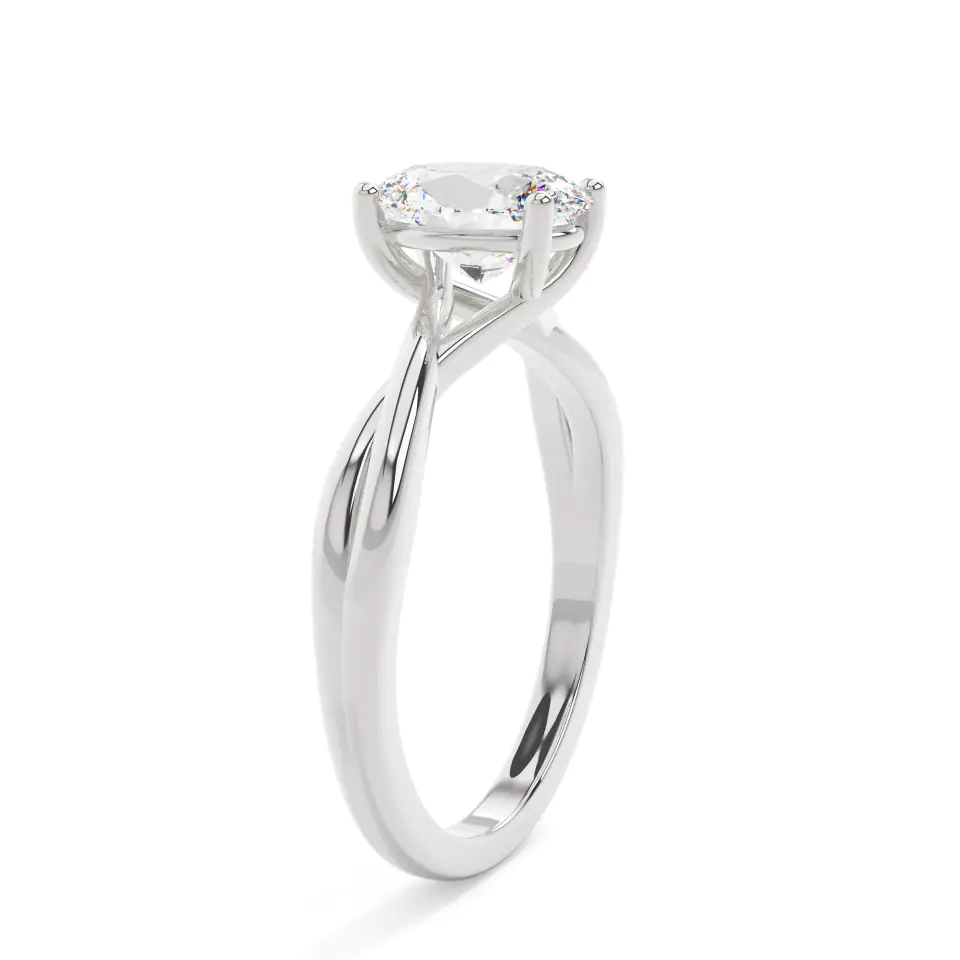 18k White Gold Oval Twisted Solitaire Engagement Ring