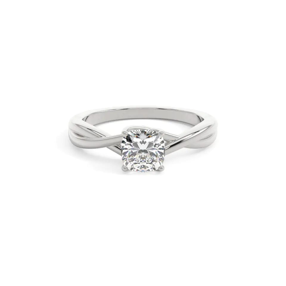 18k White Gold Cushion Twisted Solitaire Engagement Ring
