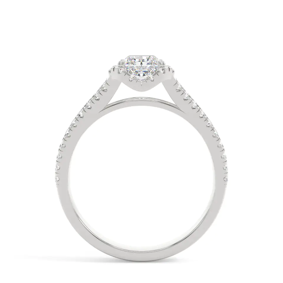 18k White Gold Radiant Split Shank Halo Engagement Ring