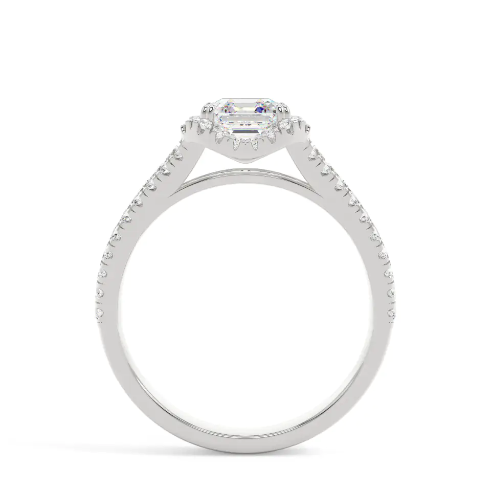 18k White Gold Asscher Split Shank Halo Engagement Ring