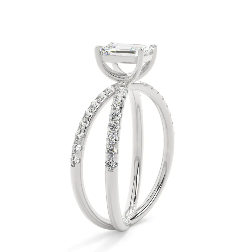 18k White Gold Emerald Split Shank Solitaire Engagement Ring
