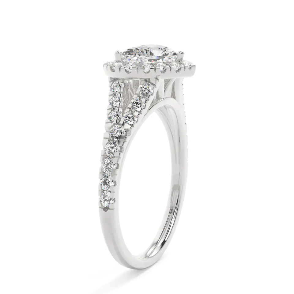 18k White Gold Round Prong Setting Halo Engagement Ring