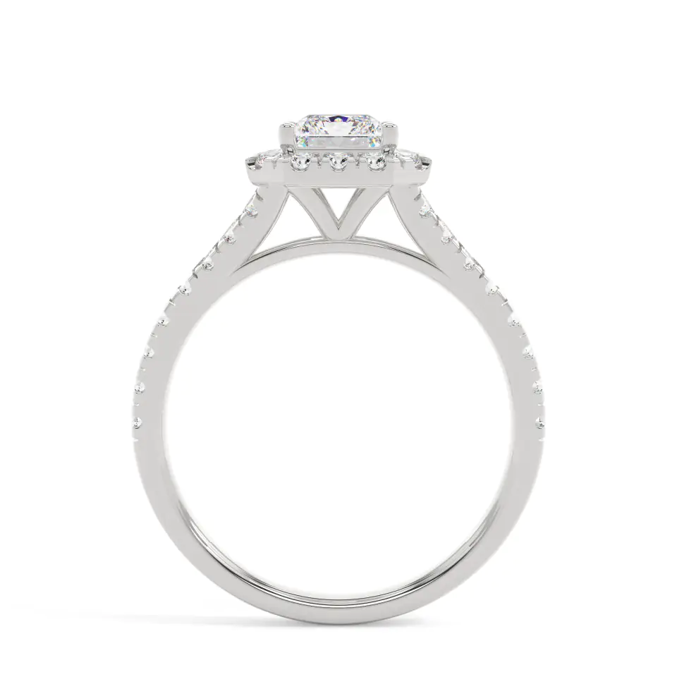 18k White Gold Radiant Prong Setting Halo Engagement Ring