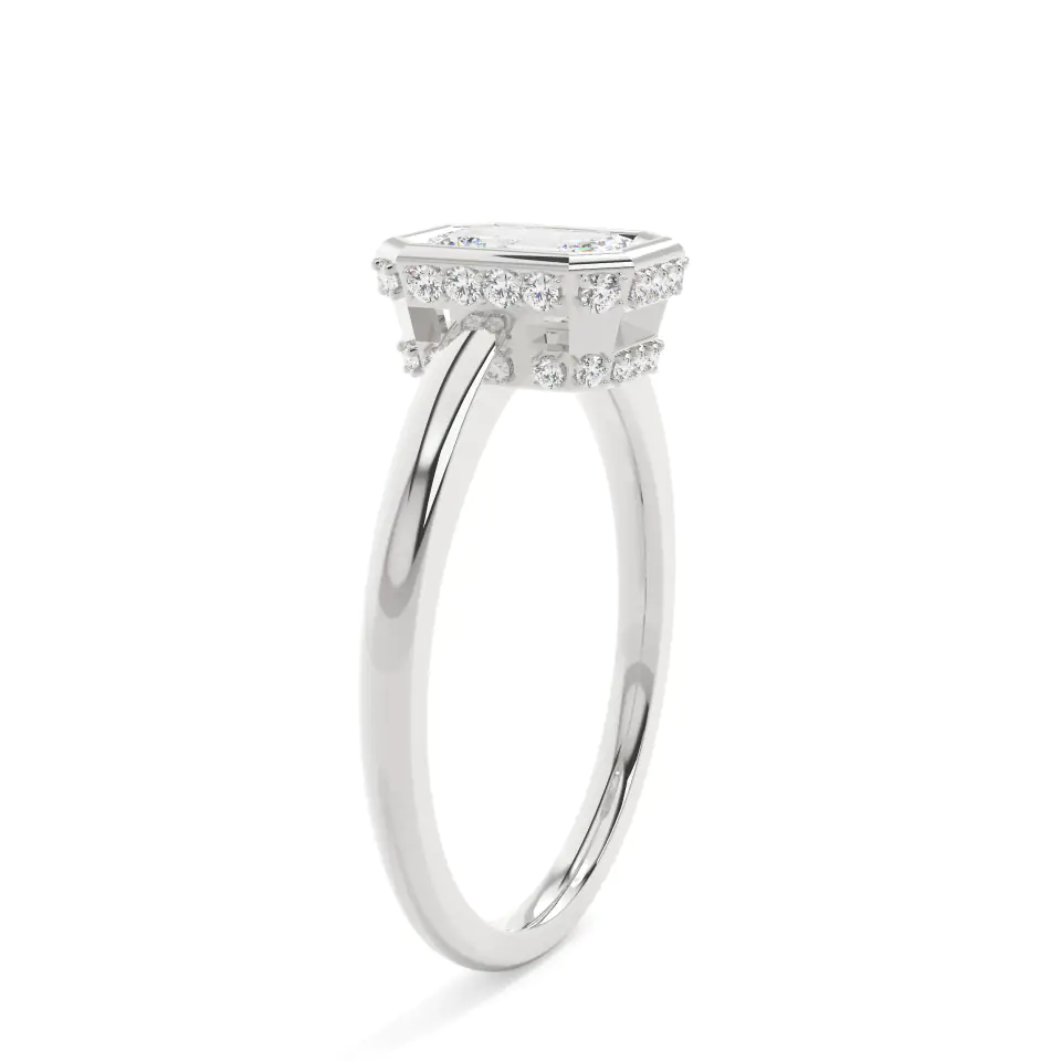 18k White Gold Emerald Full Bezel Solitaire Engagement Ring