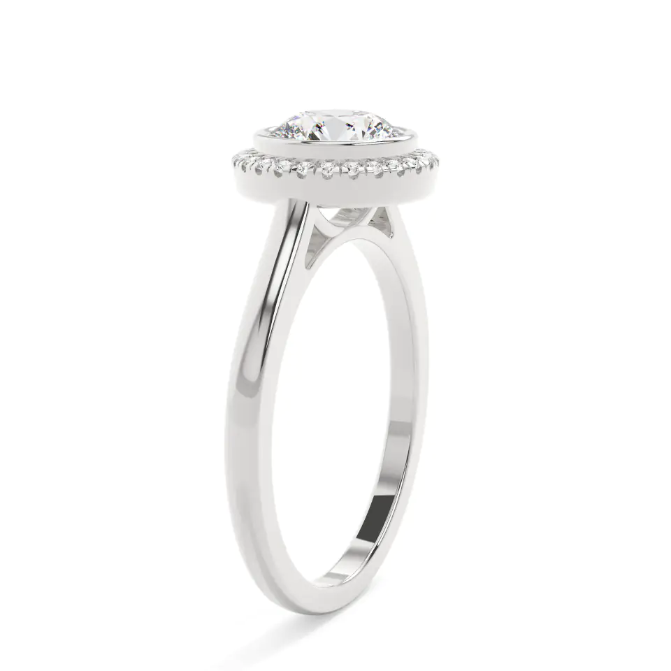 18k White Gold Round Bezel Halo Engagement Ring