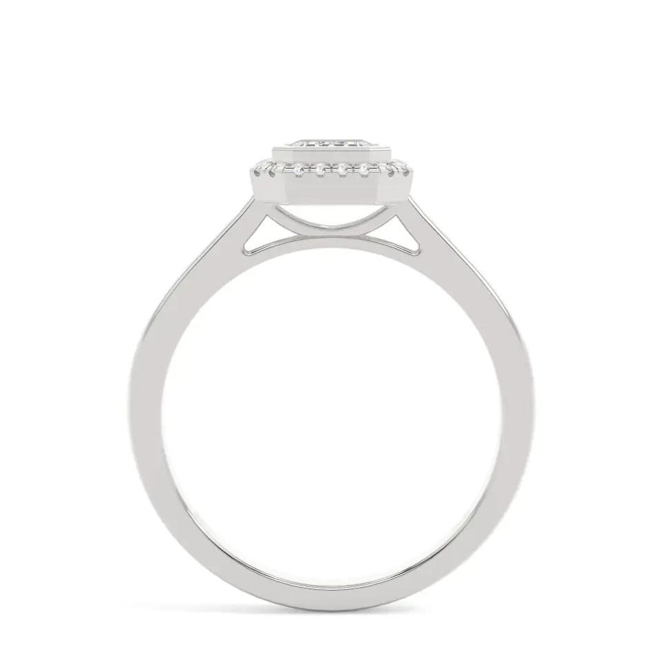 18k White Gold Emerald Bezel Halo Engagement Ring