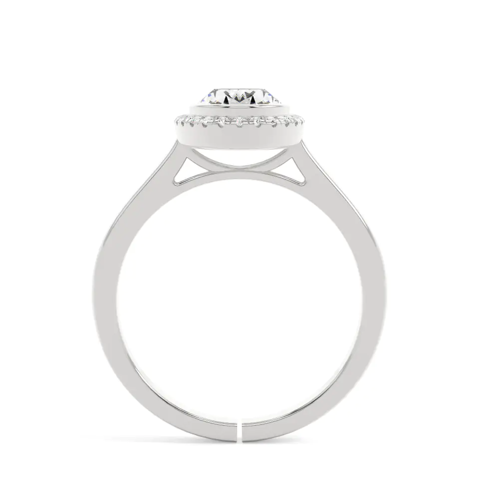 18k White Gold Oval Bezel Halo Engagement Ring