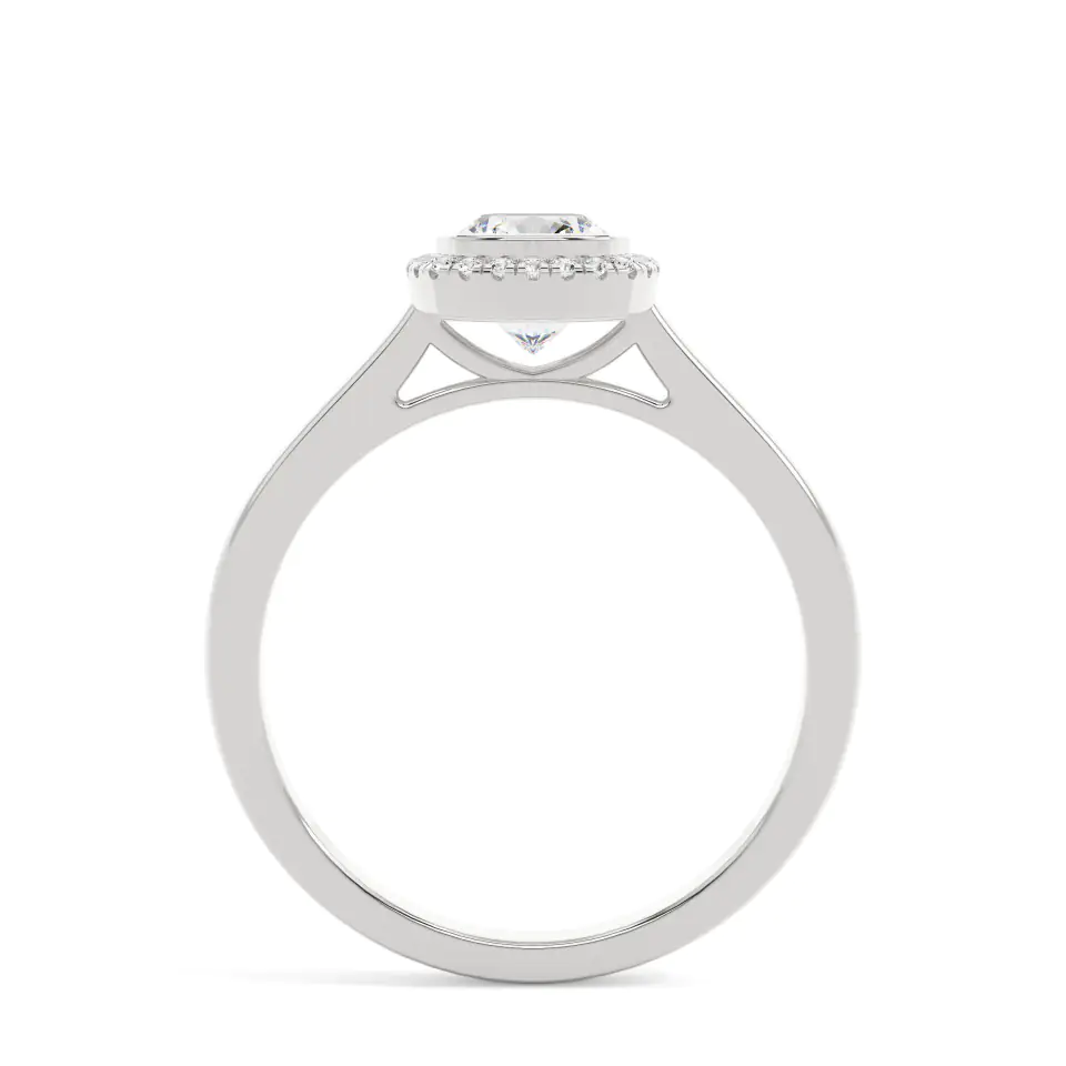 18k White Gold Cushion Bezel Halo Engagement Ring