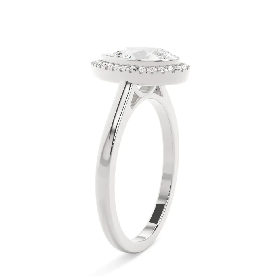 18k White Gold Pear Bezel Halo Engagement Ring