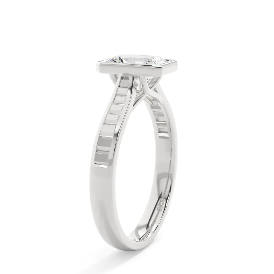 18k White Gold Radiant Grand Bezel Engagement Ring