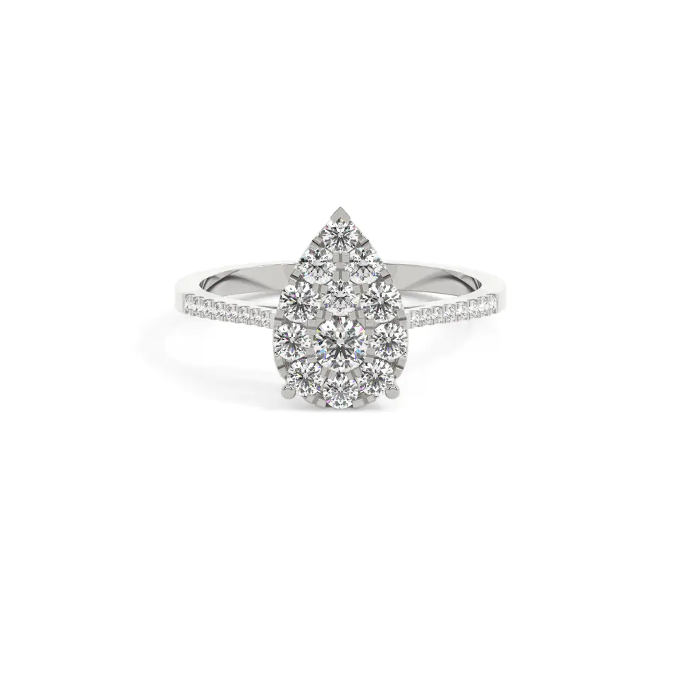 18k White Gold Round Classic Cluster Engagement Ring