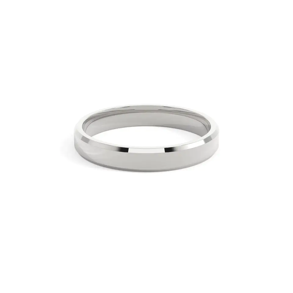 18k White Gold Beveled Edge Plain Wedding Ring