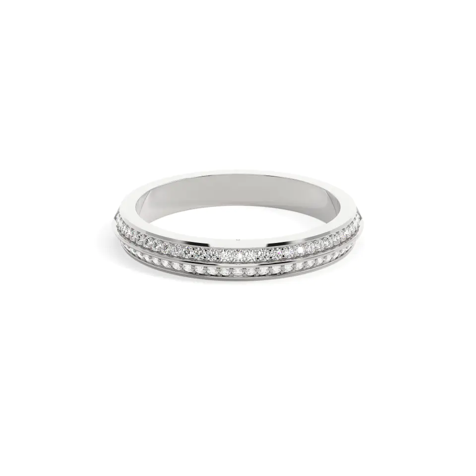 18k White Gold Round Double Wedding Ring