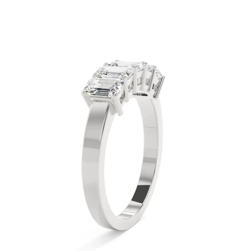 18k White Gold Emerald Signature 5 Stones Wedding Ring