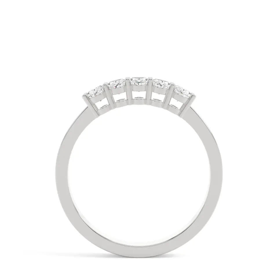 18k White Gold Oval Signature 5 Stones Wedding Ring