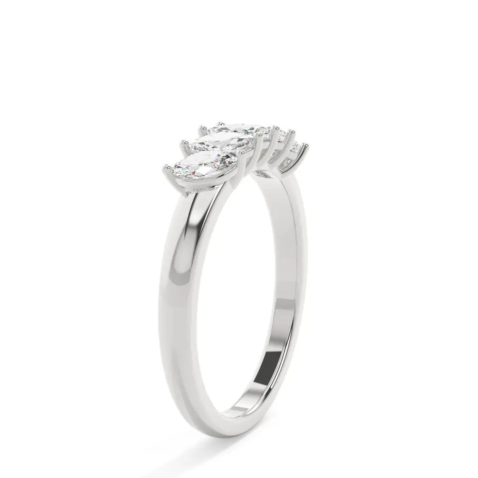 18k White Gold Marquise Signature 5 Stones Wedding Ring