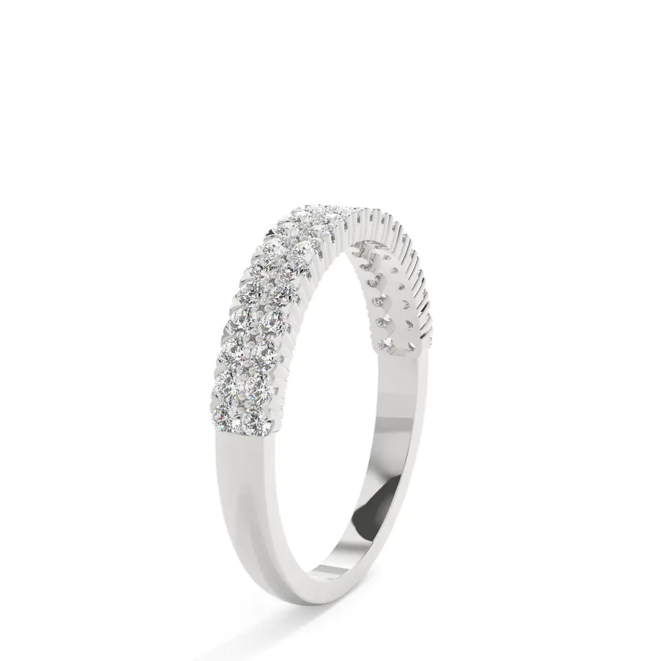 18k White Gold Round Double Half Eternity Wedding Ring