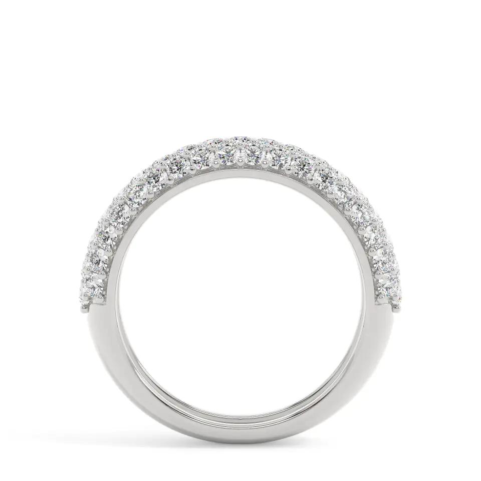 18k White Gold Round Pave Dome Half Eternity Wedding Ring