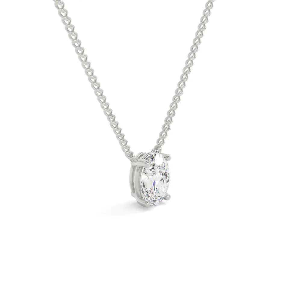 18k White Gold Oval Prong Setting Solitaire Pendant