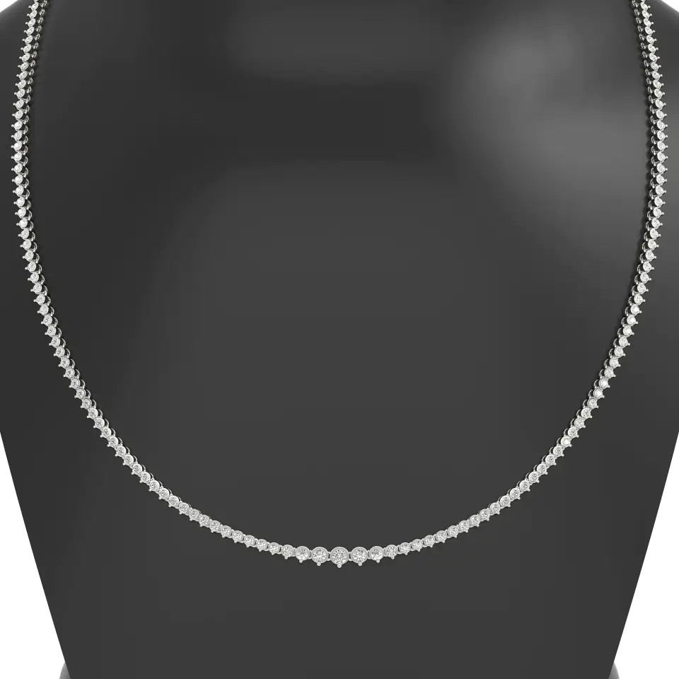 18k White Gold Round Classic Tennis Necklace