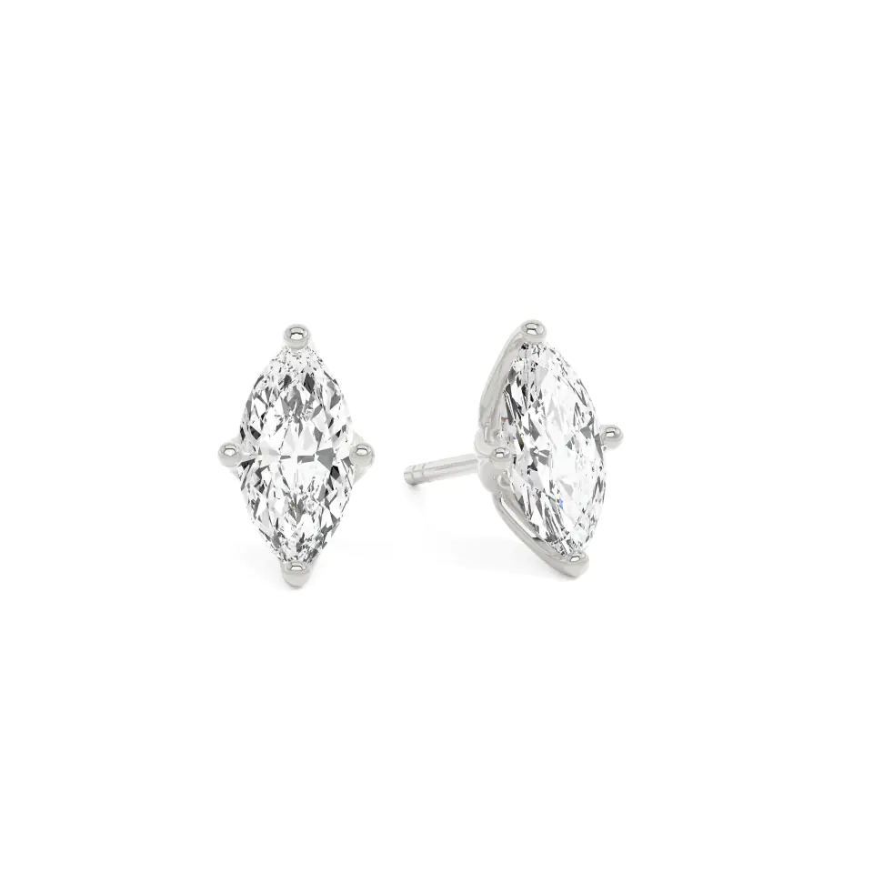 18k White Gold Marquise Signature Stud Earrings