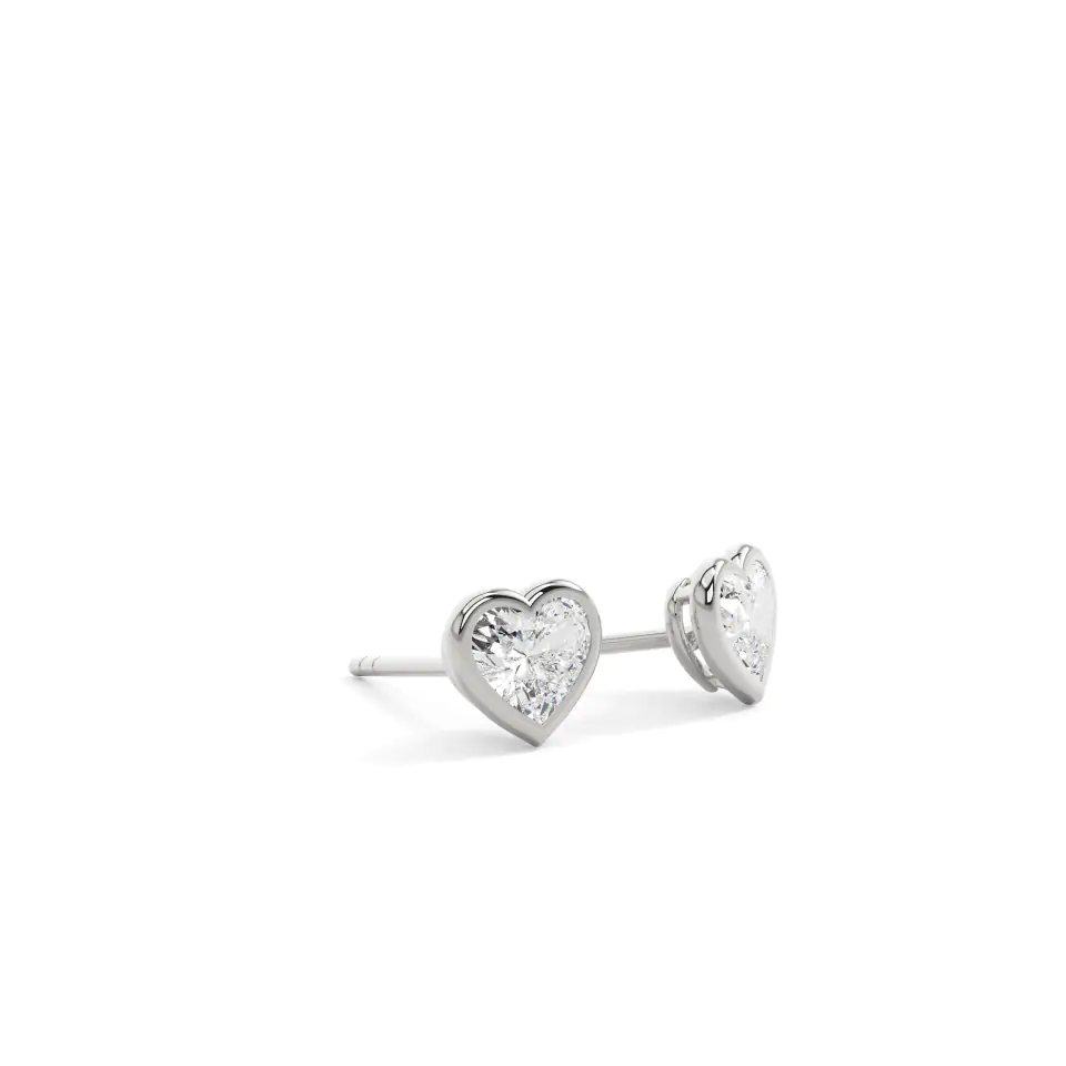 18k White Gold Heart Bezel Stud Earrings