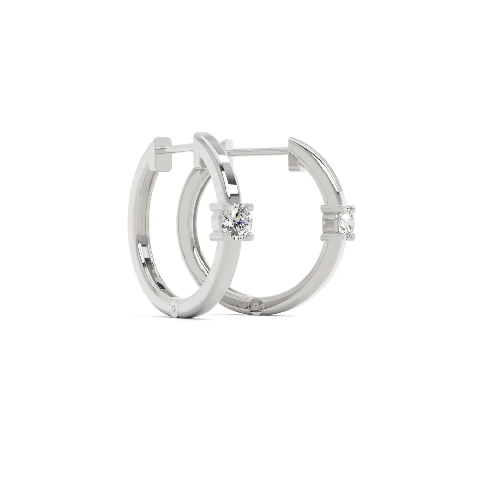 9k White Gold Round Solitaire Huggies Earrings