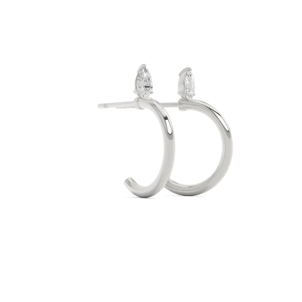 9k White Gold Pear Solitaire Hoops Earrings