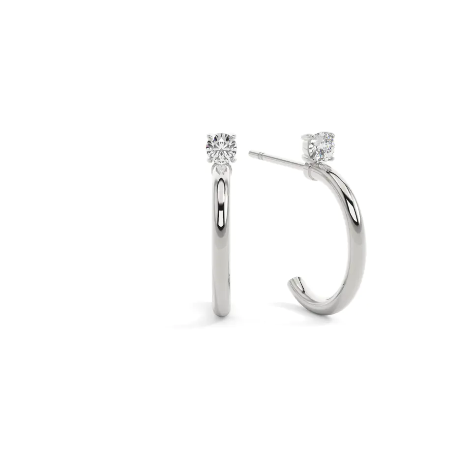 9k White Gold Round Solitaire Hoops Earrings