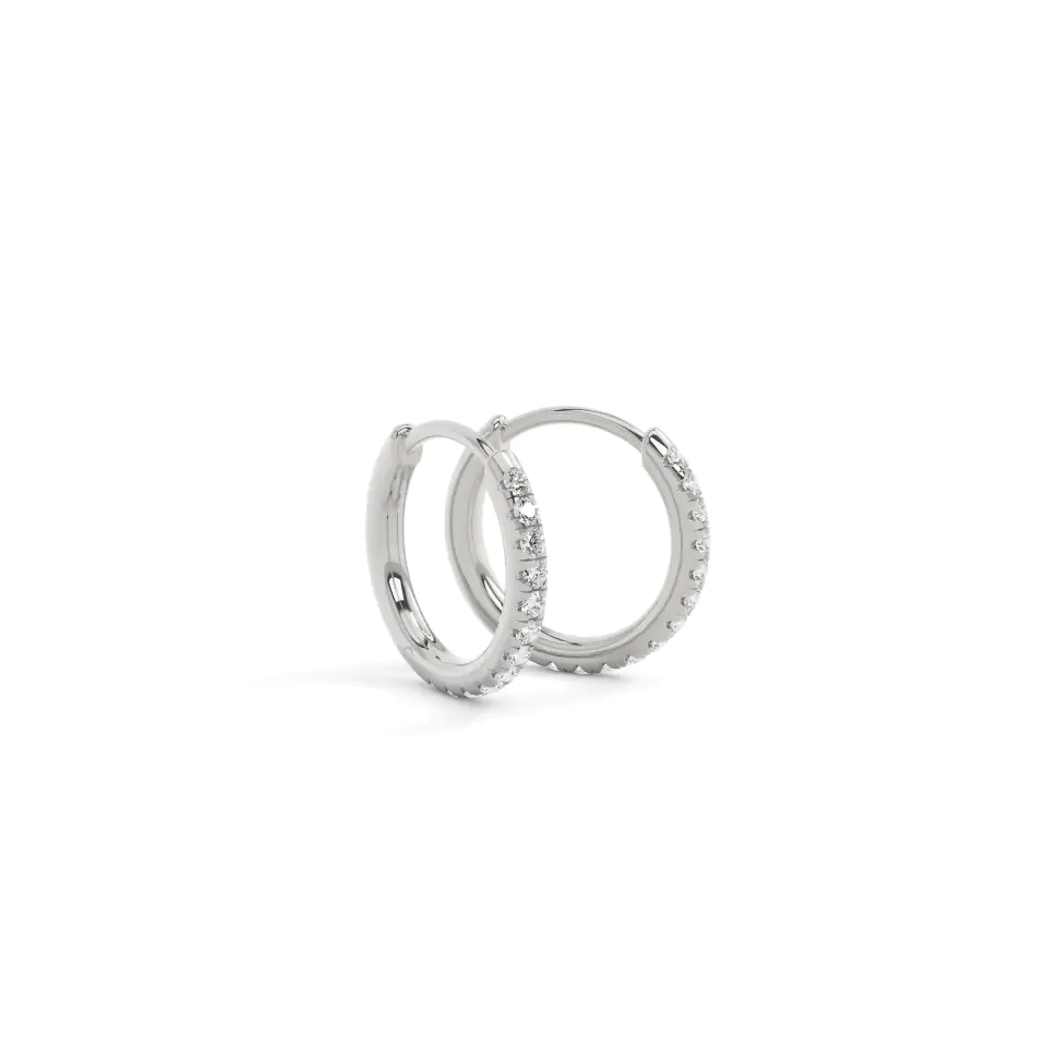 9k White Gold Round Classic Pave Hoops Earrings