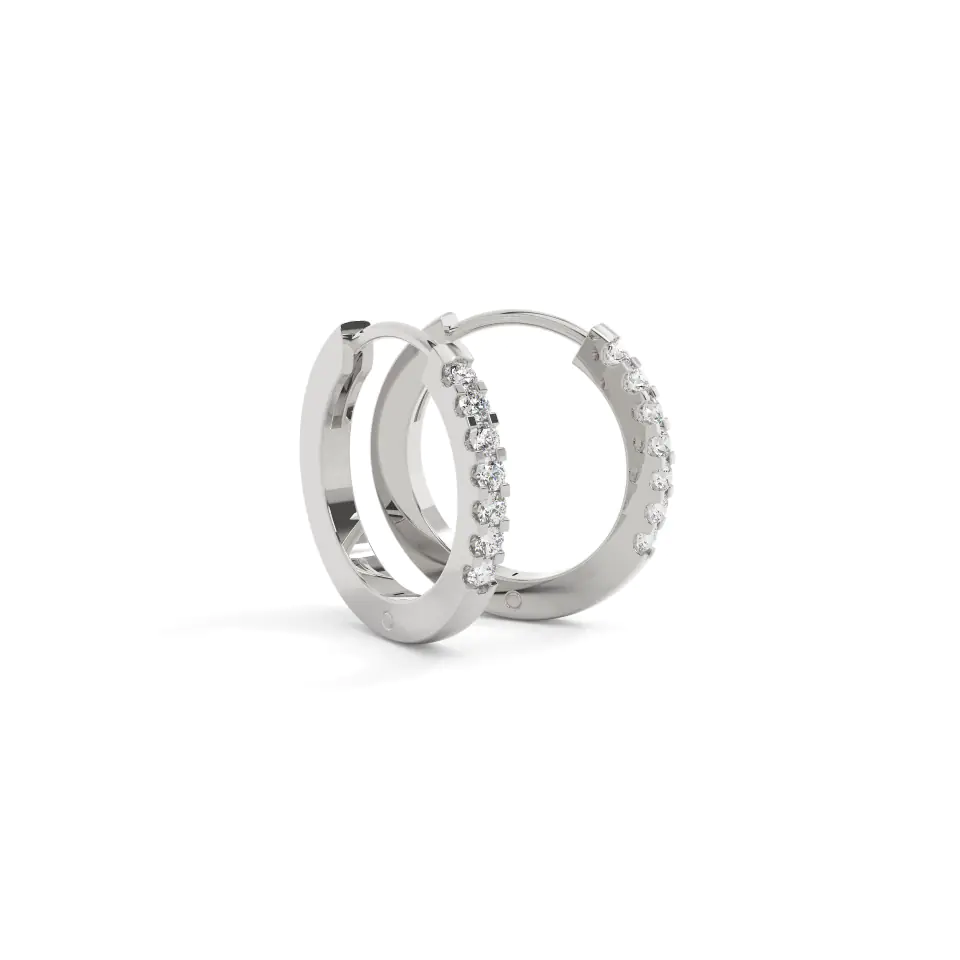 9k White Gold Round Pave Huggies Earrings