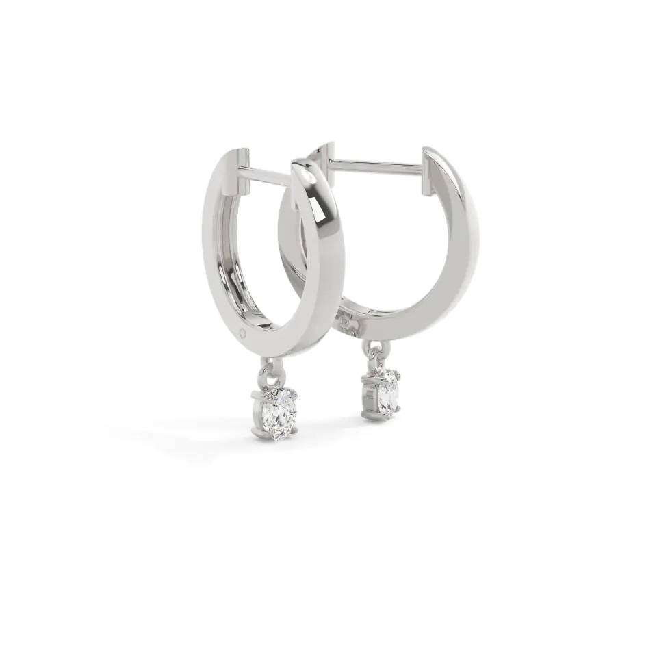 9k White Gold Oval Charm Hoops Earrings