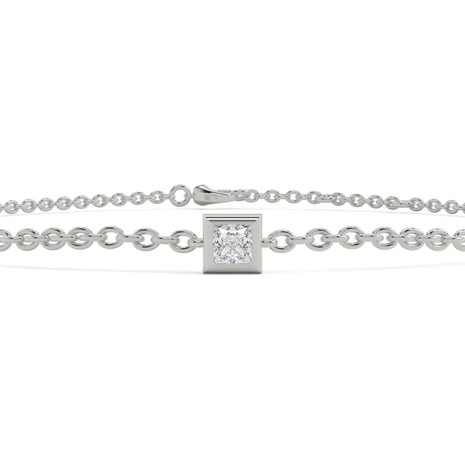 9k White Gold Princess Minimalist Bezel Bracelet